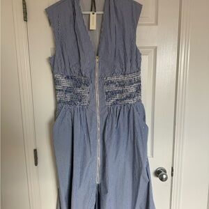 Anthropologie Navy and White Striped Midi Dress